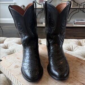 J B Hill Men's 9 EE Black Bias Cut Alligator‎ Crocodile COWBOY Western Boots
